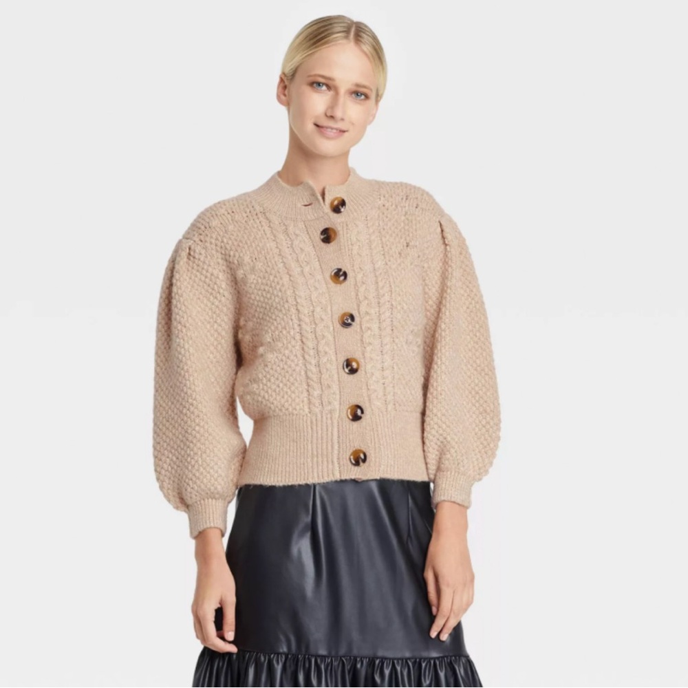 Who What Wear Chunky Cardigan with Balloon Sleeves - Size XL